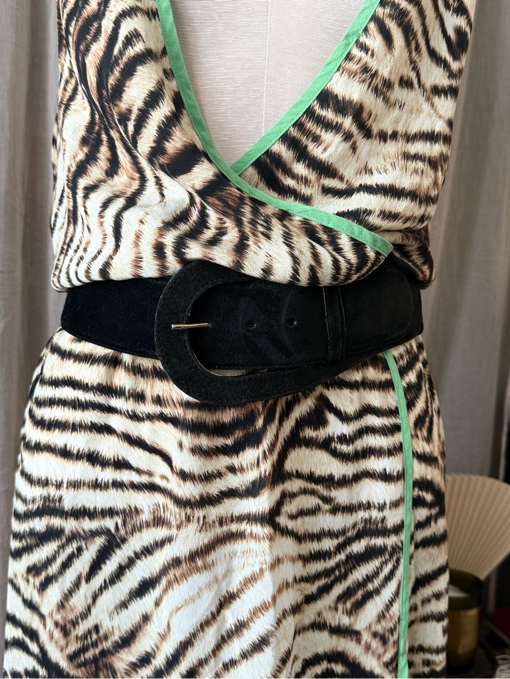 Vintage Donna Karan black suede oversized wide waist chunky buckle Belt 80s ysl